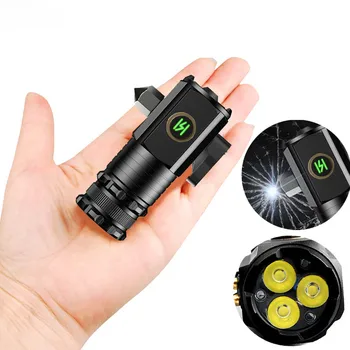 Мини-фонарик с сильным светом и предохранительным молотком USB C, перезаряжаемый магнитом, многофункциональный портативный фонарик для кемпинга на открытом воздухе