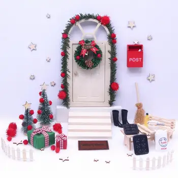 Миниатюрные рождественские гирлянды для кукольных домиков Праздничные украшения дверей кукольного домика Волшебные сказочные двери для рождественских вечеринок на открытом воздухе