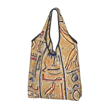 Многоразовая сумка для покупок с египетскими иероглифами, женская сумка-тоут, портативные сумки для покупок из продуктов в Египте