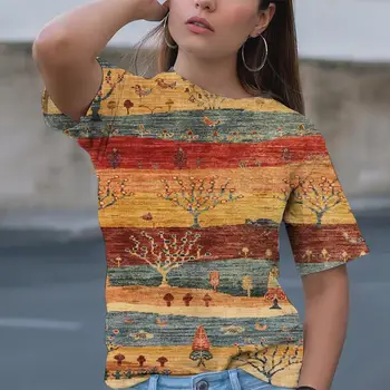 Модная женская футболка с красочным графическим 3D-принтом, летняя футболка с коротким рукавом, одежда из полиэстерового волокна большого размера