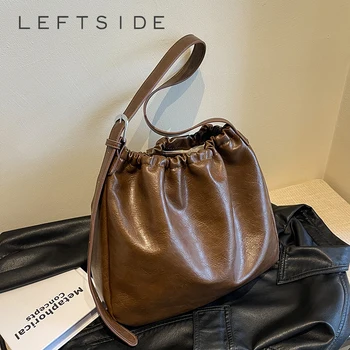 Модная кожаная сумка-хобо LEFTSIDE для женщин 2023, женская простая сумка через плечо с цепочкой большой емкости, сумки и кошельки