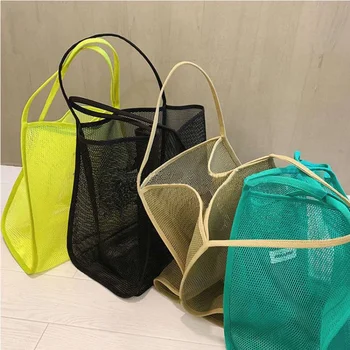 Модная пляжная сумка из прозрачной сетки, модная легкая и универсальная портативная хозяйственная сумка большой емкости, пляжная сетчатая сумка