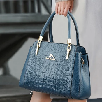 Модная повседневная сумка-тоут из крокодиловой кожи для женщин, дизайнерские сумки, высококачественные Женские кожаные сумки 2023, сумки через плечо
