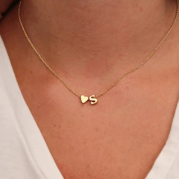 Модное Изящное Начальное ожерелье с крошечным сердечком Золотого, серебряного цвета, Название из 26 букв, колье-чокер для женщин, Ювелирный подарок с подвеской