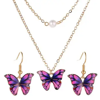 Модное многослойное ожерелье, винтажное ожерелье с бабочкой, цепочка, ожерелье с серьгами, женские изысканные ювелирные изделия, подарочный набор