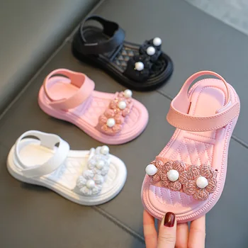 Модные сандалии для девочек с красивым жемчугом, сандалии для маленьких девочек, детские пляжные сандалии, летняя обувь для маленьких девочек