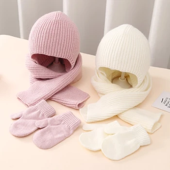 Модный комплект вязаных шапок и перчаток для мальчиков и девочек, теплая шапочка-капор с шарфом на зиму, незаменимая для новорожденных.