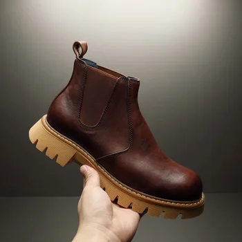 Мужская повседневная обувь кожаные модные короткие ботинки на плоской подошве Осень 2023 г.