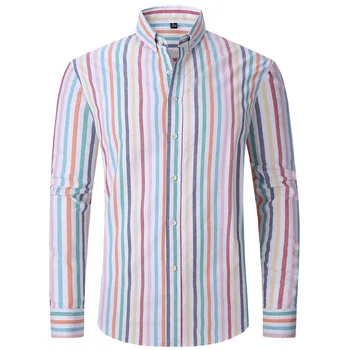 Мужская рубашка Оксфорд из 100% чистого хлопка, мужские рубашки высокого качества в полоску, деловые, повседневные, мягкие, повседневные рубашки, обычная посадка, S-4XL