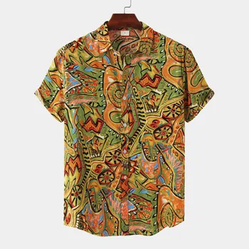 Мужская рубашка с 3D принтом, модный повседневный топ с лацканами в гавайском стиле, короткий рукав, Свободная и дышащая Свежая пляжная трендовая рубашка