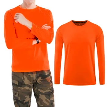 Мужская рубашка с длинным рукавом для загара, пуловер для пеших прогулок, оранжевая мужская летняя дышащая футболка с круглым вырезом, оранжевая