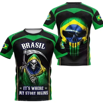 Мужская футболка с национальным гербом Бразилии с круглым вырезом и коротким рукавом, модная крутая уличная одежда, Свободная футболка большого размера на заказ