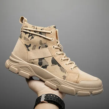 Мужские ботинки 2023 осень новые камуфляжные ботинки водонепроницаемые трендовые повседневные военные ботинки в стиле ретро для пустыни