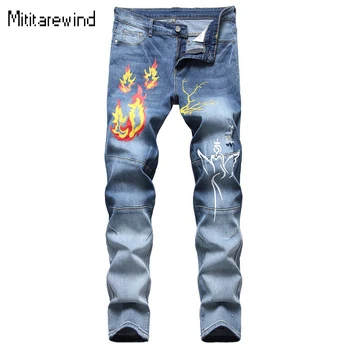 Мужские джинсы с дырочками, выстиранные на Хай-стрит, светло-голубые джинсы, хлопковые стрейчевые прямые джинсы, молодежные модные уличные брюки Y2k