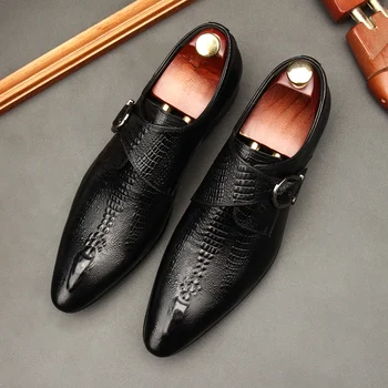 Мужские лоферы с ремешком Monk из натуральной кожи, черные, коричневые мужские модельные туфли без застежки, оксфорды с крокодиловым узором, роскошная мужская обувь