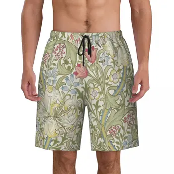 Мужские плавки с художественным принтом Уильяма Морриса, Быстросохнущая пляжная одежда, пляжные шорты-бордшорты с цветочным текстильным рисунком