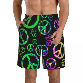Мужские пляжные шорты с надписями мира в стиле хиппи, Быстросохнущий купальник для фитнеса, Забавные уличные забавные 3D шорты