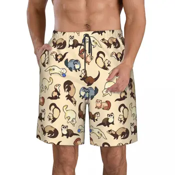 Мужские повседневные шорты для прогулок с очаровательным рисунком хорька, пляжные брюки с завязками, комфортные шорты с плоской передней частью S