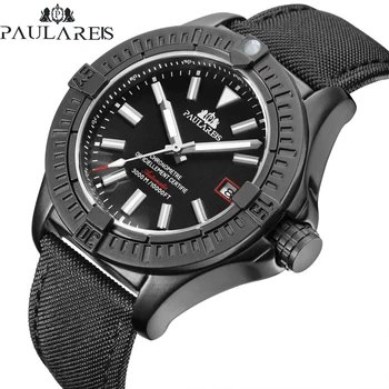 Мужские роскошные часы с автоматическим автоподзаводом в стиле Black Bird из натуральной черной синей кожи со светящейся датой