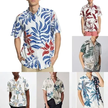 Мужские рубашки С летним новым модным принтом, Свободные повседневные рубашки с коротким рукавом, мужские