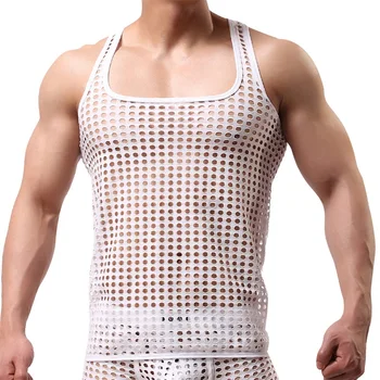 Мужские Сексуальные майки LOSIBUDSA в сеточку, без рукавов, с квадратным вырезом, облегающие прозрачные футболки для мышц