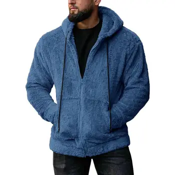 Мужское зимнее пальто с капюшоном из толстого плюша, длинный рукав, завязки, однотонные карманы на молнии, повседневная мужская уличная куртка