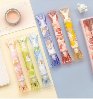 Набор 6-цветных флуоресцентных ручек с двойной головкой, большой емкости, с милым рисунком в виде конфет, студенческие маркеры-хайлайтеры