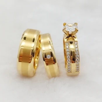 наборы Обручальных колец 3шт Bridal Promise для пар в американском стиле Love Alliance 24-каратное позолоченное ювелирное кольцо