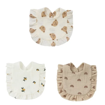 Нагрудник для слюнявчиков в корейском стиле с рюшами и цветочным рисунком, полотенце для слюны младенцев, Мягкая хлопчатобумажная ткань для отрыжки новорожденных малышей, детские нагрудники 3шт