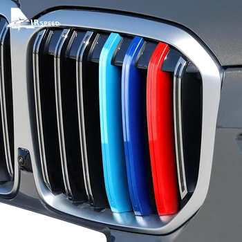 Наклейка в полоску на переднюю решетку автомобиля для BMW X7 G07 2023 2024, клипсы в полоску с сеткой, отделка для автоспорта, аксессуары для укладки