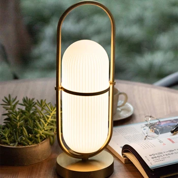 Настольная лампа с регулируемой яркостью стекла, прикроватная лампа для спальни, зарядка креативной маленькой ночной лампы