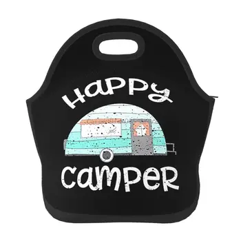 Неопреновая сумка для ланча Happy Camper / Ланч-бокс / Сумка для ланча / Сумки для пикника, изолированный холодильник, органайзер для путешествий, школа, работа, офис
