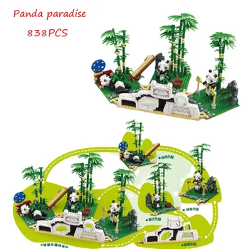Новая креативная сцена серии MOC Cute Panda Paradise, модель строительного блока, украшения из мелких частиц для детских кирпичных игрушек, подарков.