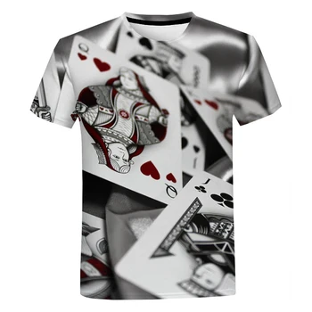 Новая модная повседневная мужская футболка с рисунком покера, футболка с 3D-рисунком покера, Летняя забавная футболка с 3D-принтом.