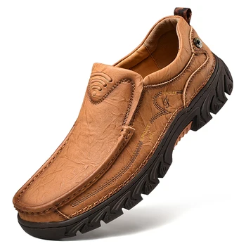Новая мужская обувь, повседневная обувь из 100% натуральной кожи, высококачественная Удобная рабочая обувь, мокасины из коровьей кожи, кроссовки, Размер обуви 48