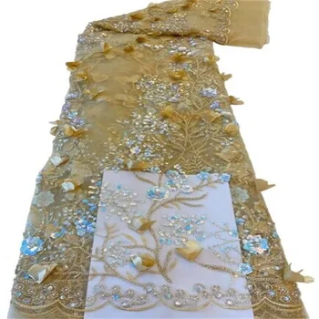 Новейшая африканская кружевная ткань, высококачественная золотая вышивка, 3d Французский тюль, Нигерийская кружевная ткань для свадебной вечеринки Dr FHX72