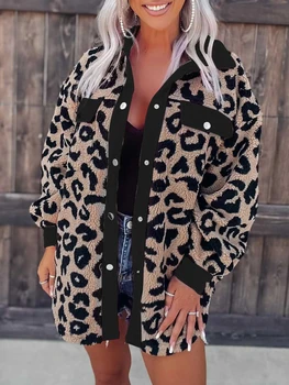 Новое модное шерстяное пальто с леопардовым принтом 2023, Женская куртка, осень-зима, Европа, Америка, Повседневные Свободные Плюшевые топы, Женская одежда