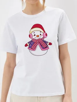 Новые женские футболки в стиле харадзюку, топы с рождественским принтом снеговика, Летняя женская одежда с круглым вырезом и коротким рукавом