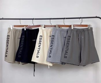Новые короткие штаны с резиновой биркой Essentials для мужчин и женщин, повседневные серо-абрикосовые шорты с завязками для спортзала лучшего качества