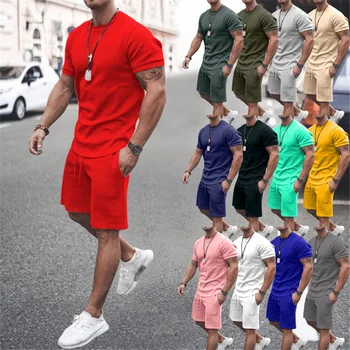 Новые летние мужские шорты 2023 года, костюм с футболкой для бега, повседневная модная спортивная одежда, комплект из 2 предметов, Негабаритный дышащий уличный спортивный костюм