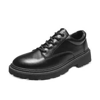 Новые мужские ботинки Martin в британском стиле, повседневные деловые черные кожаные туфли на шнуровке с мелким носком, нескользящая подошва, плоский каблук