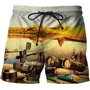 Новые шорты с рисунком для рыбалки, Летние пляжные шорты, мужской купальник с 3D принтом, мужские повседневные плавки, шорты для спортзала, Ледяные шорты