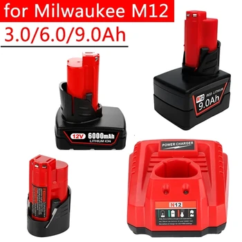 Новый Аккумулятор 12V 3.0Ah/6.0Ah/9.0 Для Беспроводных Инструментов Milwaukee M12 XC 48-11-2402 48-11-2411 48-11-2401 MIL-12A-LI
