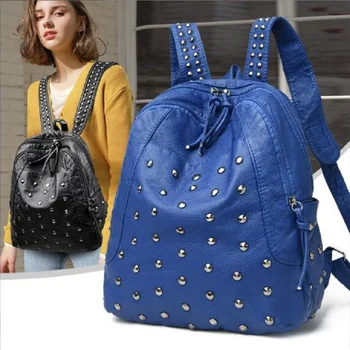 Новый женский Дизайнерский рюкзак большой емкости с винтажными заклепками, Высококачественные Сумки через плечо из мягкой кожи, школьные сумки-тотализаторы