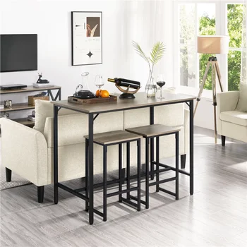 Обеденный / барный / кухонный стол Easyfashion с 2 табуретками без спинок, высотой 35,4 дюйма, серый обеденный стол