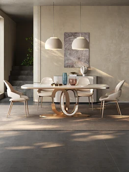 Обеденный стол из каменной доски, современный, простой, легкий и роскошный, высококачественная комбинация, прямоугольный обеденный стол, для домашнего использования