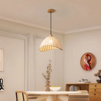 Обеденный стол Люстры из массива дерева Дизайн ткани Простой Ретро Домашний декор Прикроватная тумбочка для спальни Гостиная Столовая Люстра LED