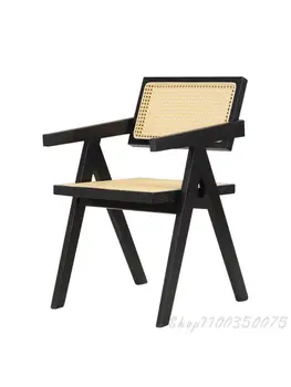 Обеденный стул из массива дерева в скандинавском стиле, стул из ротанга, Обеденный стул из бревен, сетчатый Красный светильник, роскошная спинка, Кресло для отдыха на балконе.