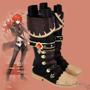 Обувь для косплея Genshin Impact Diluc Ragnvindr из комиксов аниме Cos, длинные ботинки, реквизит для косплея, обувь для вечеринки в честь Хэллоуина.