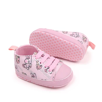 Обувь для кроватки для маленьких мальчиков и девочек, кроссовки на завязках с мультяшным принтом, нескользящие детские первые ходунки 0-18 м